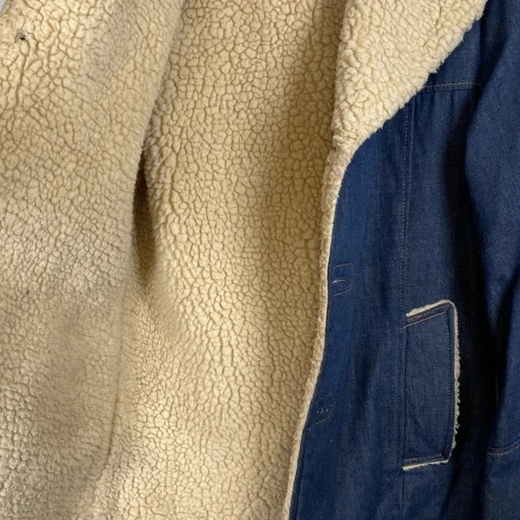 Raritan Sportswear 70s Denim Chore Coat Sherpa (faux shearling) Lining Sz 36 - Picture 9 of 12